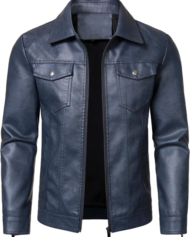 Rowan Men's PU Faux Leather Jacket – Casual Zip-Up Jacket with Turn-Down Collar