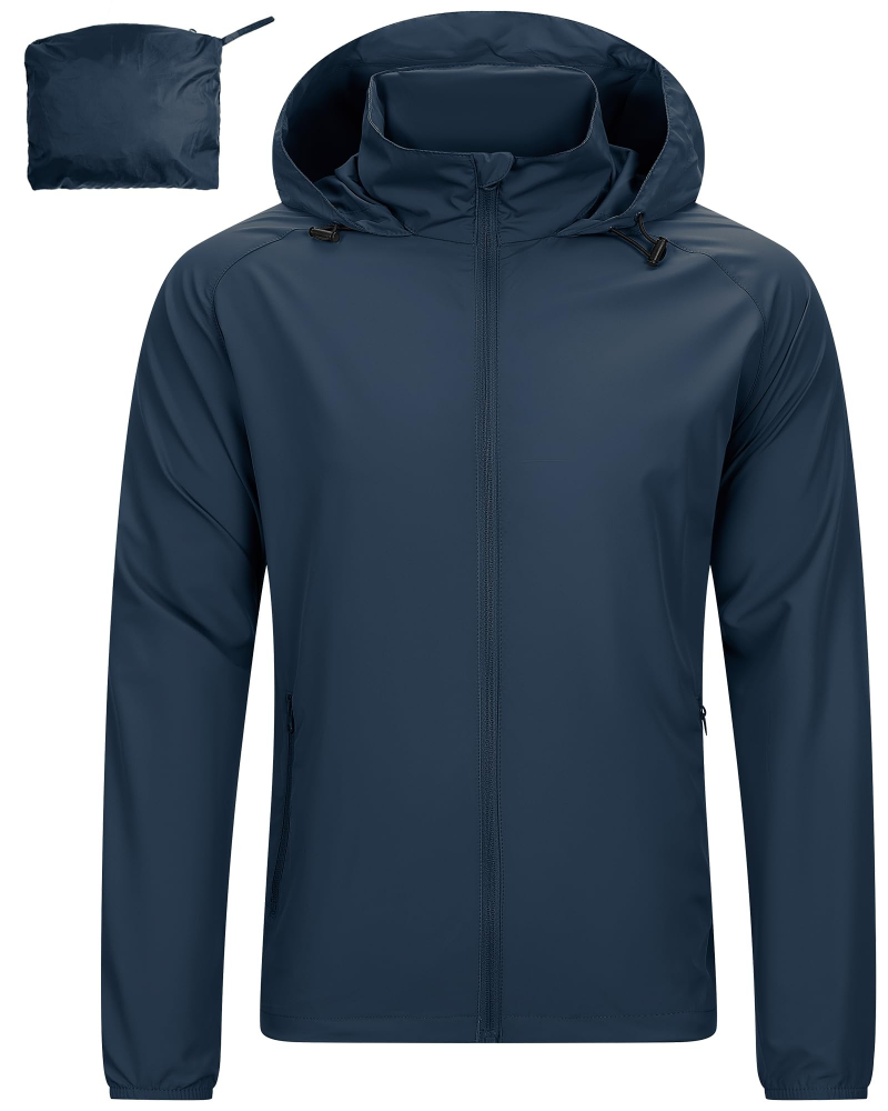 Edmund Men's Packable Waterproof Jacket – Hooded Wind-Resistant Outdoor Rain Coat