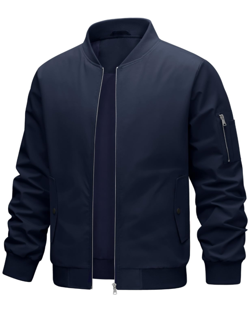 Reginald Men's Bomber Jacket – Polyester Wind-Resistant Zip Jacket with Stand Collar