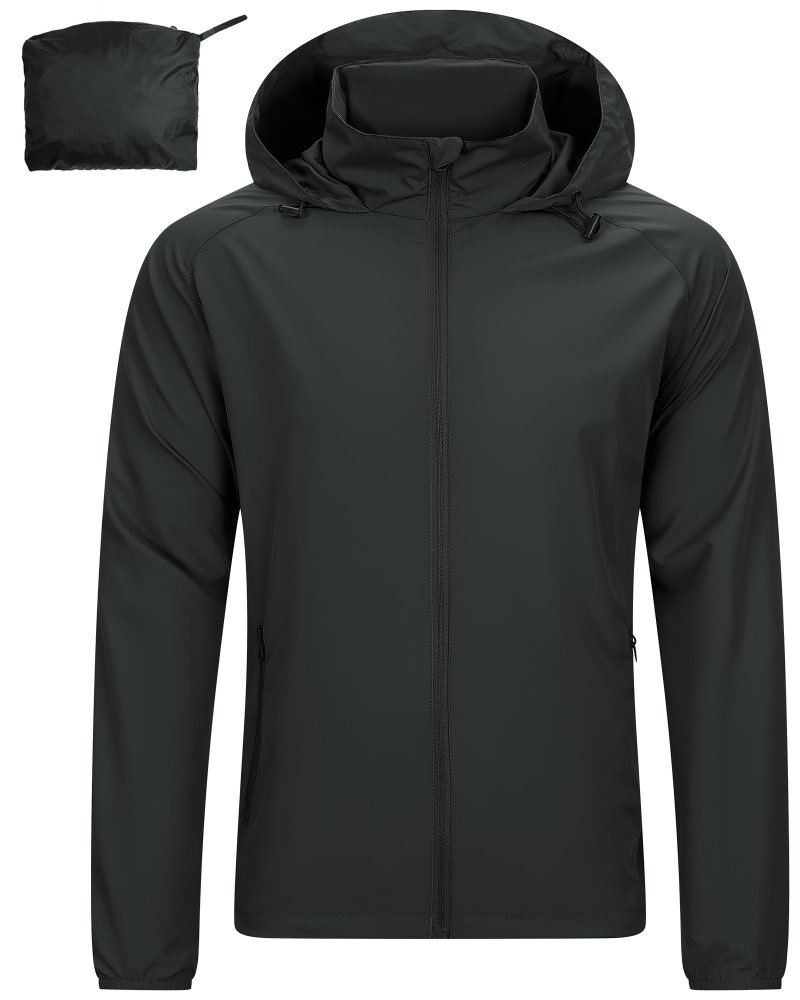 Edmund Men's Packable Waterproof Jacket – Hooded Wind-Resistant Outdoor Rain Coat