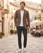 Colin Men's Herringbone Blazer – Slim Fit Suit Jacket with 2 Button Fastening