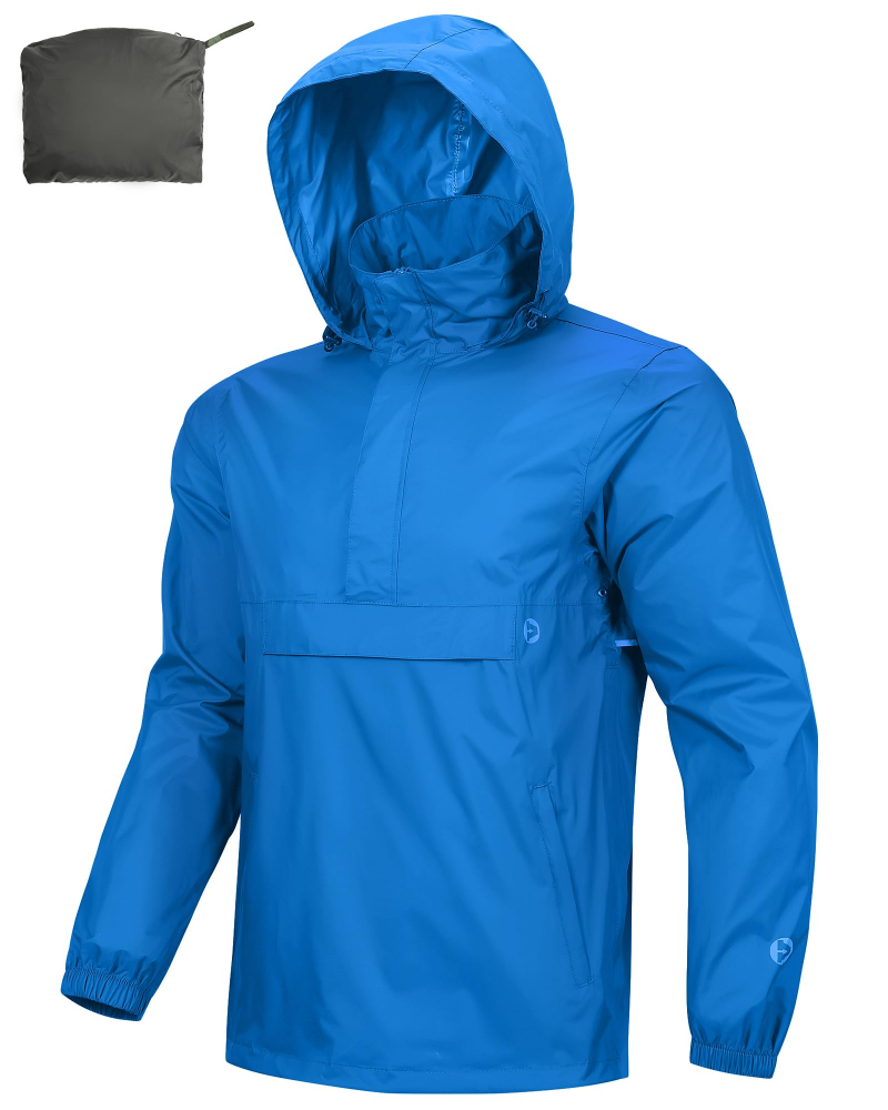 Victor Men's Packable Rain Jacket – Waterproof Half Zip Hooded Outdoor Jacket