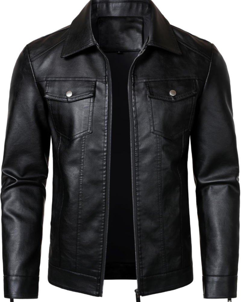 Rowan Men's PU Faux Leather Jacket – Casual Zip-Up Jacket with Turn-Down Collar