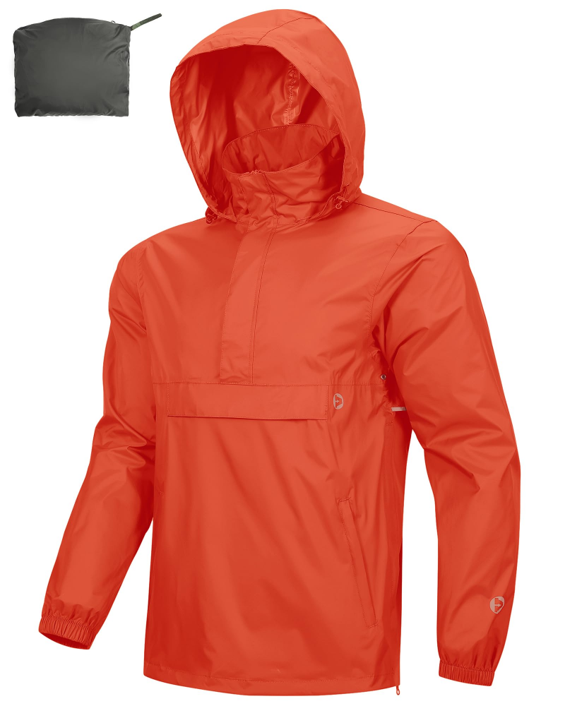 Victor Men's Packable Rain Jacket – Waterproof Half Zip Hooded Outdoor Jacket