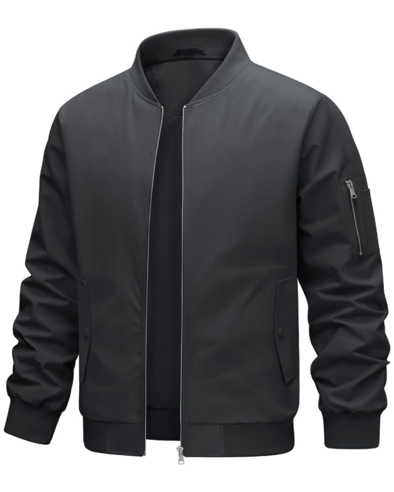 Reginald Men's Bomber Jacket – Polyester Wind-Resistant Zip Jacket with Stand Collar