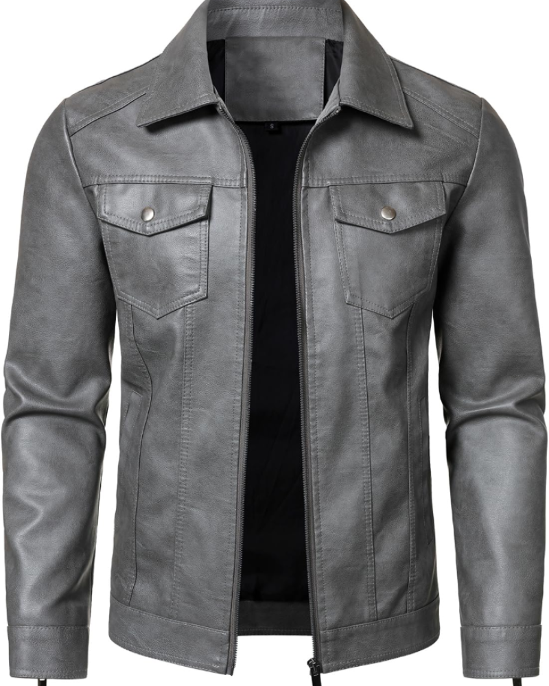 Rowan Men's PU Faux Leather Jacket – Casual Zip-Up Jacket with Turn-Down Collar