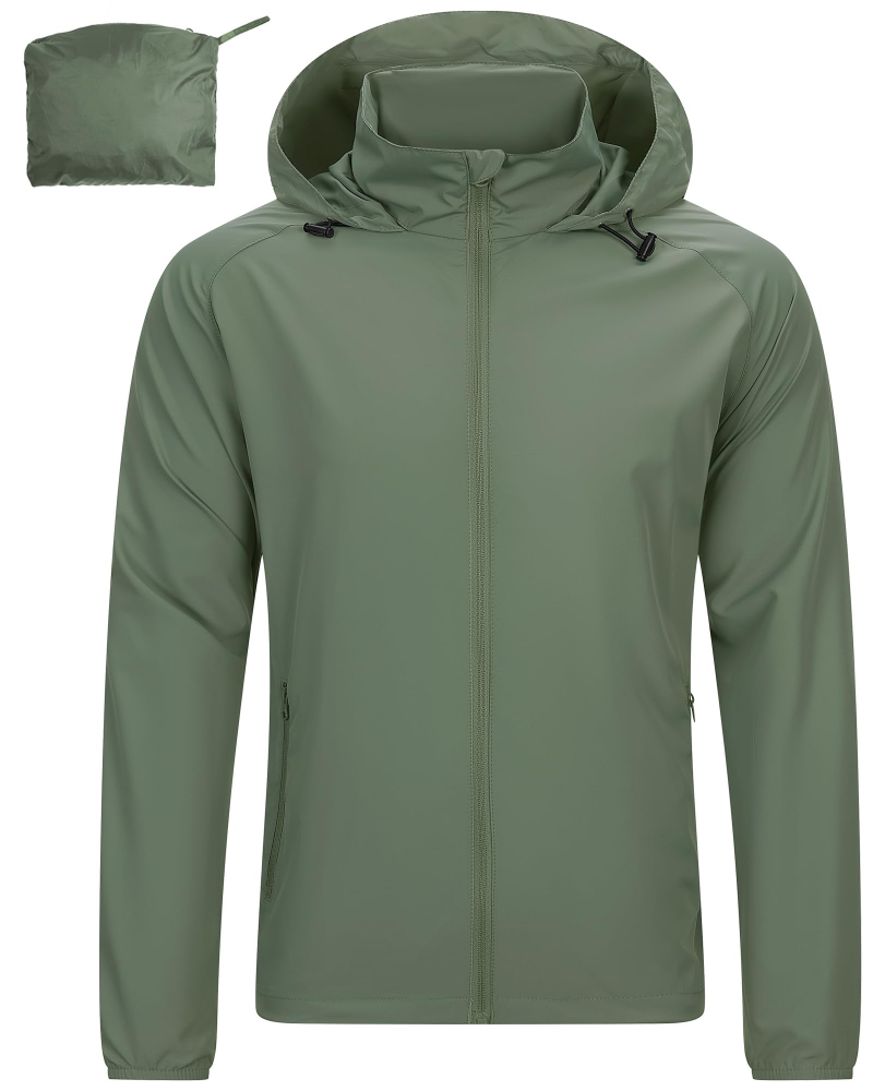 Edmund Men's Packable Waterproof Jacket – Hooded Wind-Resistant Outdoor Rain Coat