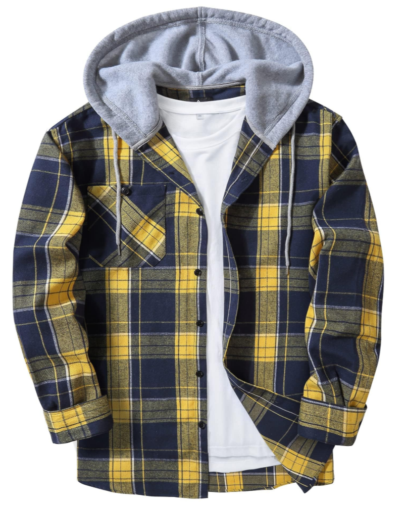 Lyle Men's Hooded Checked Shirt – Long Sleeve Button-Up Plaid Overshirt