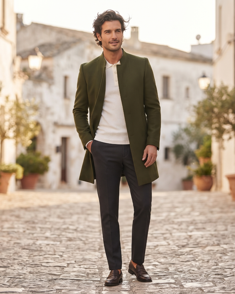 Denmo Men's Wool Coat – Tailored Fit, Warm Fabric & Timeless Formal Style