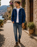 Asher Men's Hooded Checked Shirt – Long Sleeve Button-Up Plaid Casual Overshirt