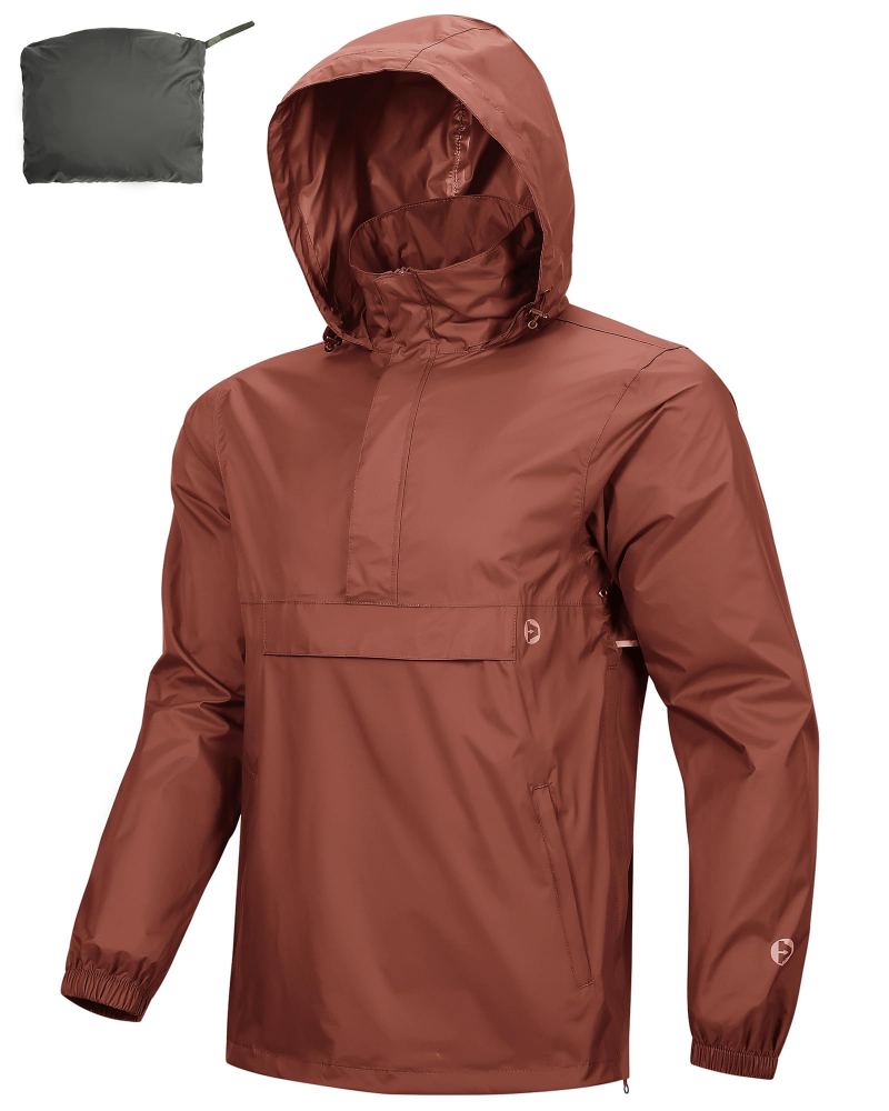 Victor Men's Packable Rain Jacket – Waterproof Half Zip Hooded Outdoor Jacket