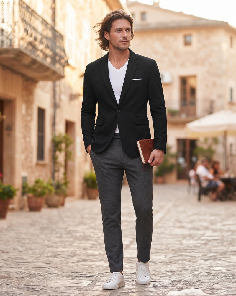 Gideon Men's Blazer – Textured Woven Suit Jacket with Notched Lapel & One Button