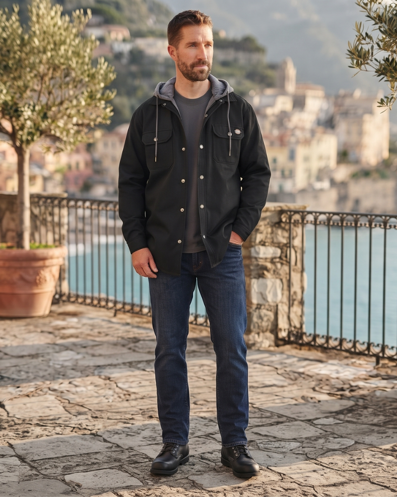 Percival Men's Hooded Duck Shirt Jacket – Water-Repellent Zip & Snap Fleece Jacket