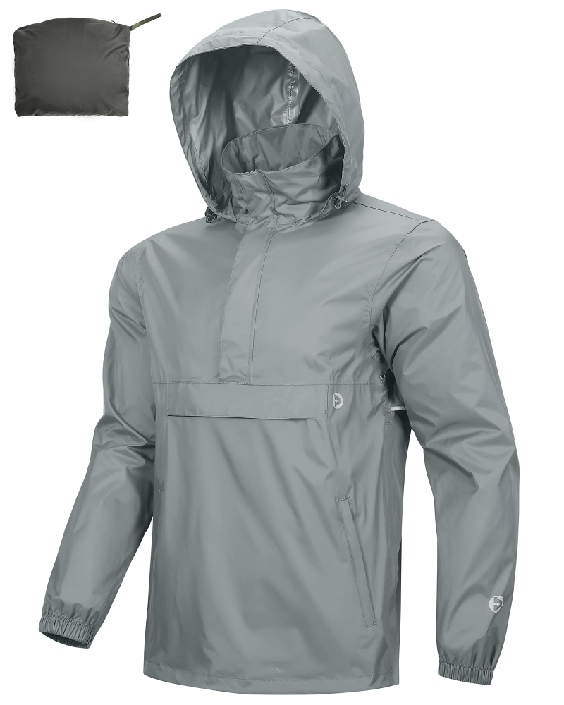 Victor Men's Packable Rain Jacket – Waterproof Half Zip Hooded Outdoor Jacket