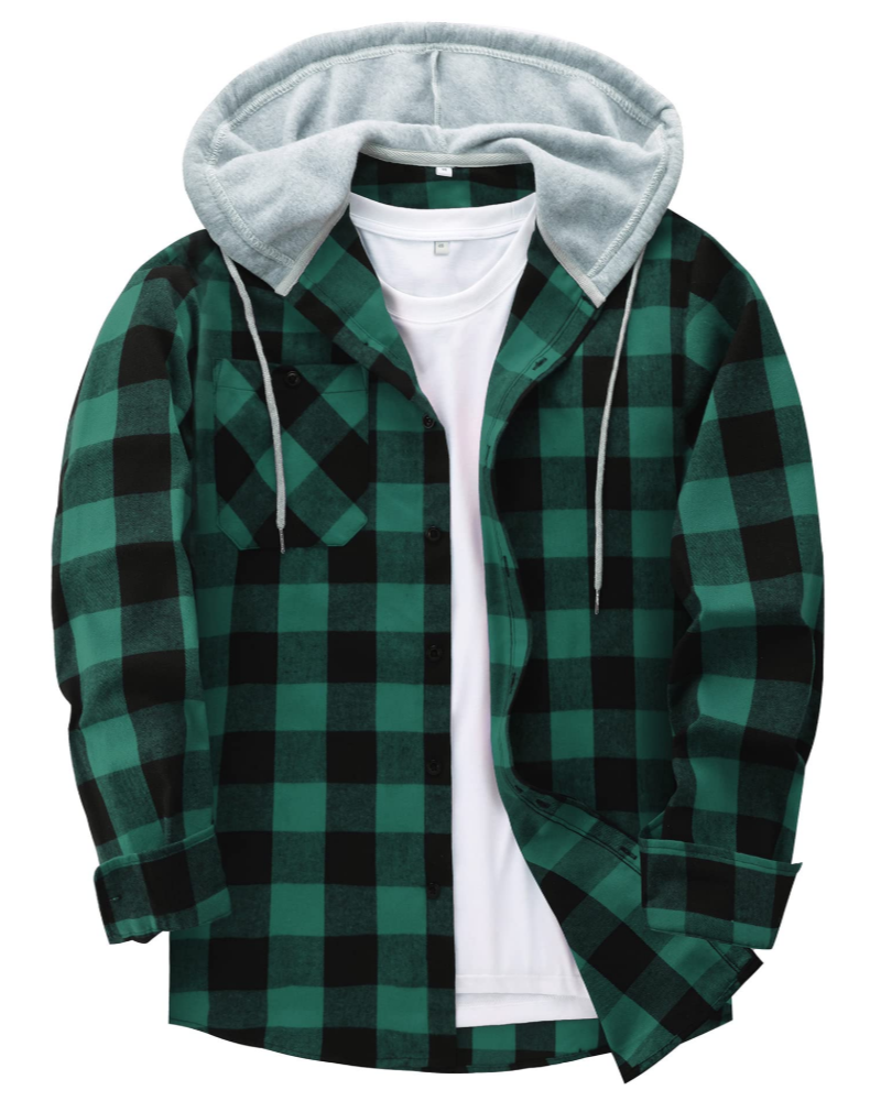 Lyle Men's Hooded Checked Shirt – Long Sleeve Button-Up Plaid Overshirt