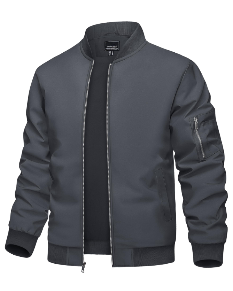 Asher Men's Bomber Jacket – Lightweight Zip-Up Jacket with Stand Collar