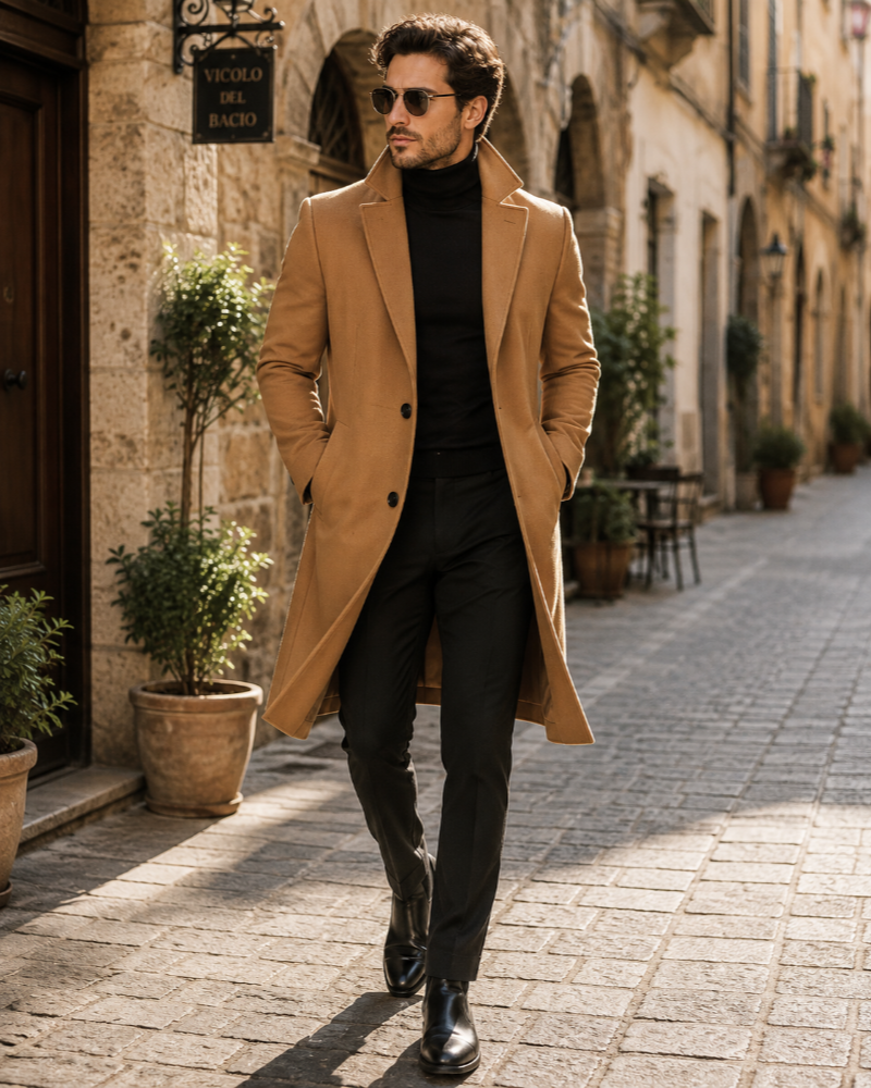 Edmund Men's Wool Coat – Classic Tailored Winter Overcoat Smart Casual Jacket