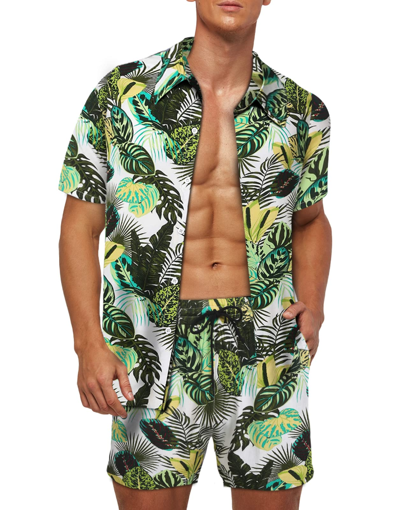 Miles Men's Hawaiian Shirt & Shorts Set – Tropical Print Casual Summer Co-Ord