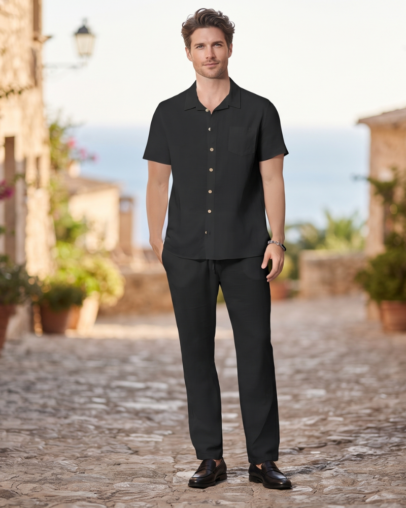 Caleb Men's Cotton Blend Shirt & Trousers Set – Casual Summer Co-Ord