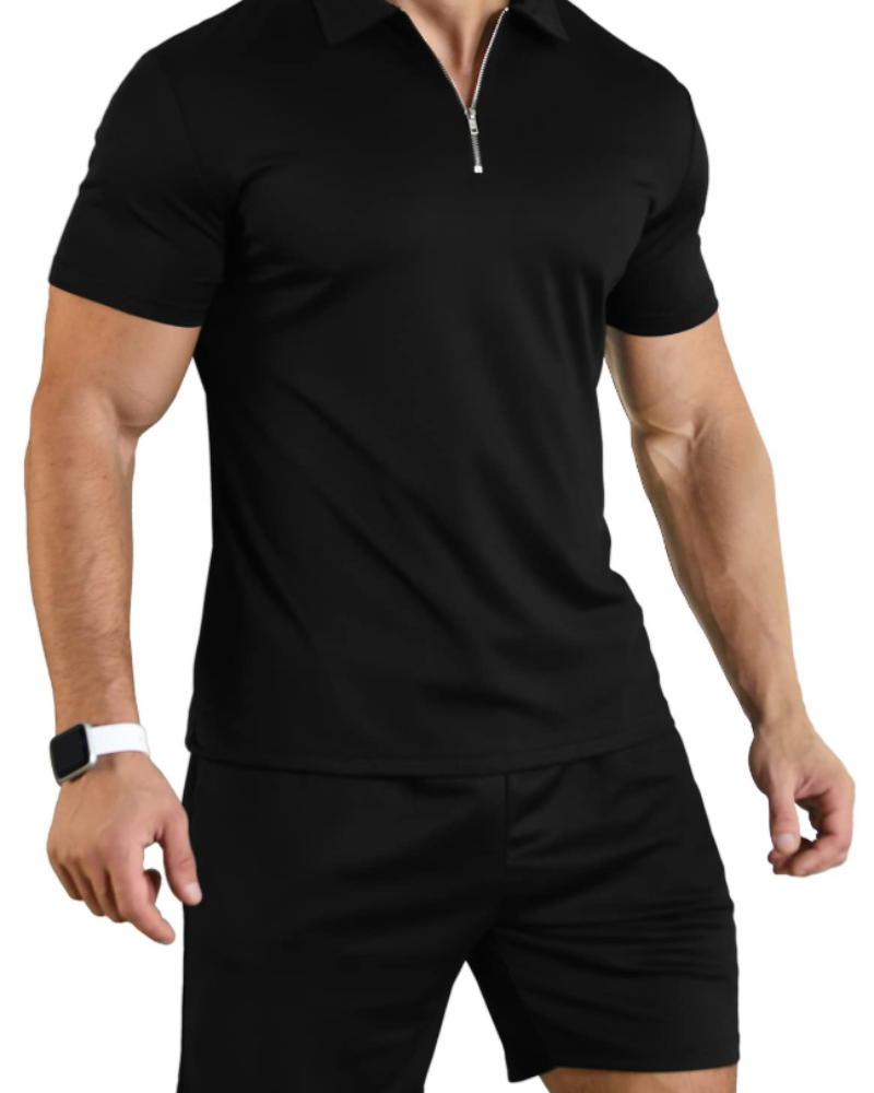 Callum Men's Polo & Shorts Set – Zip Neck Casual Sports Co-Ord