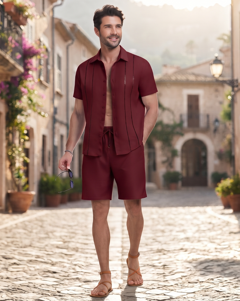 Nathan Men's Shirt & Shorts Set – Button-Up Casual Summer Co-Ord