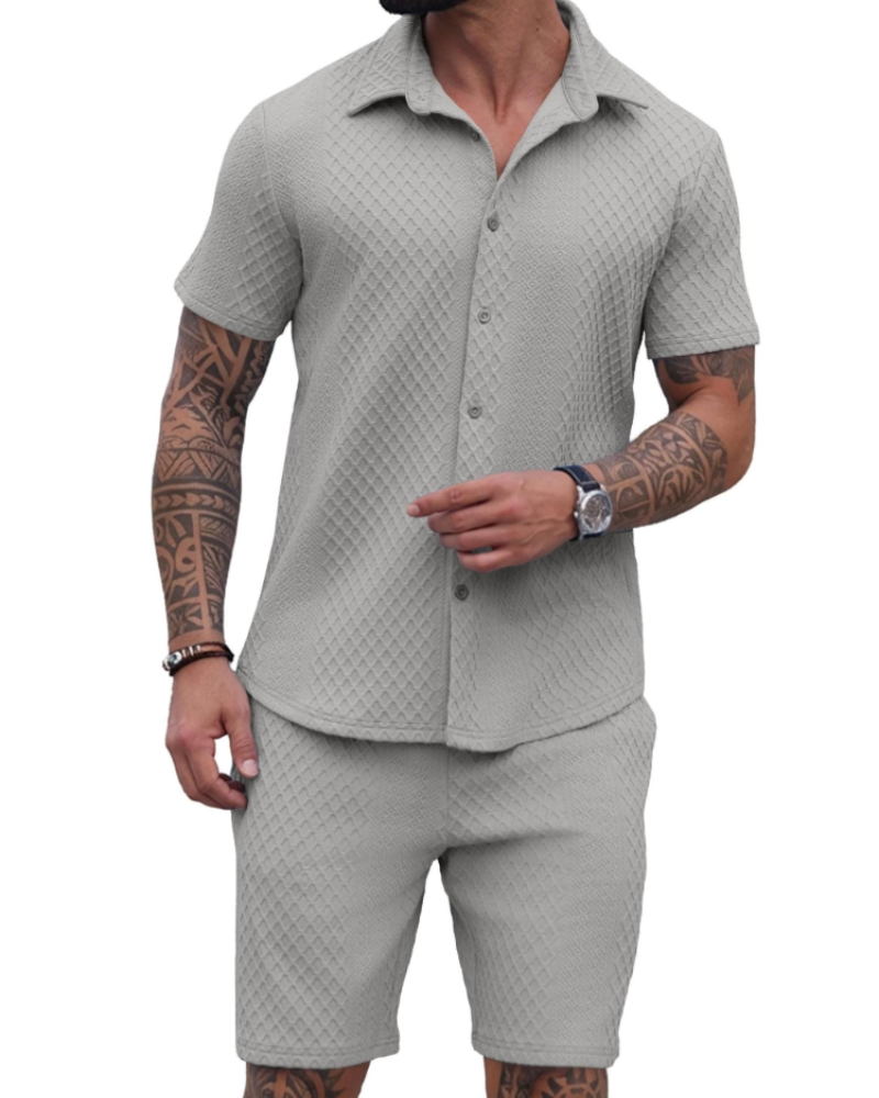 Dylan Men's Knit Shirt & Shorts Set – Textured Button-Up Summer Co-Ord