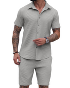 Dylan Men's Knit Shirt & Shorts Set – Textured Button-Up Summer Co-Ord