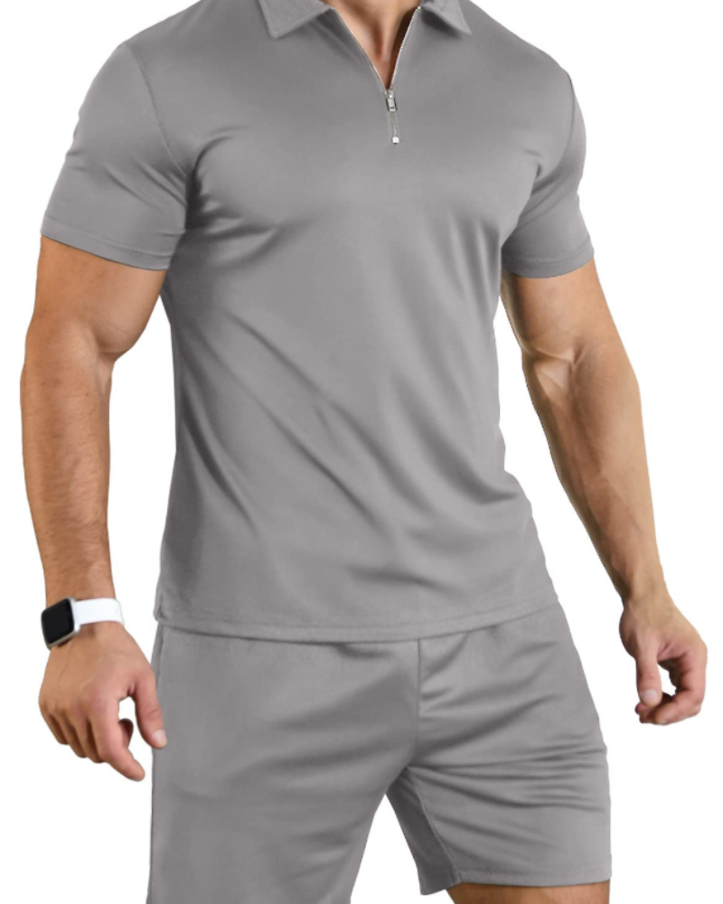 Callum Men's Polo & Shorts Set – Zip Neck Casual Sports Co-Ord