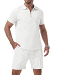 Spencer Men's Jacquard Polo & Shorts Set – Quarter Zip Casual Summer Co-Ord