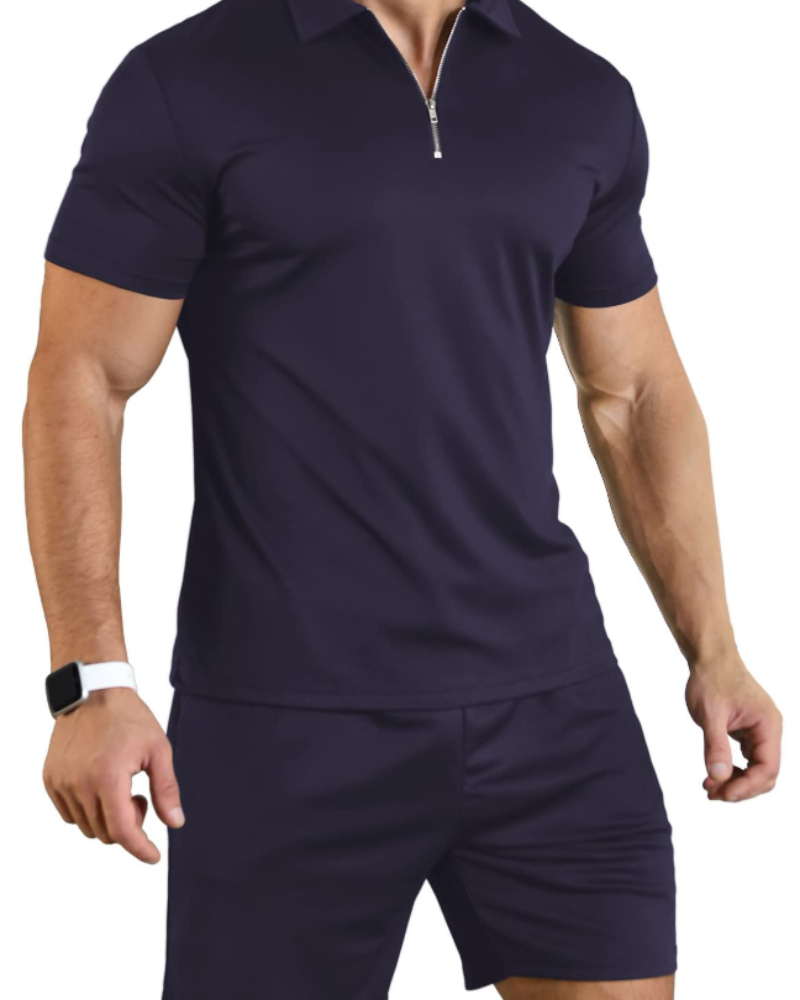 Callum Men's Polo & Shorts Set – Zip Neck Casual Sports Co-Ord