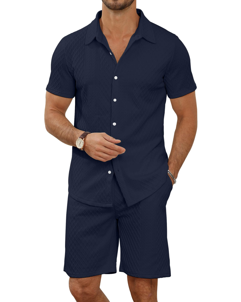 Rhys Men's Textured Shirt & Shorts Set – Short Sleeve Summer Co-Ord