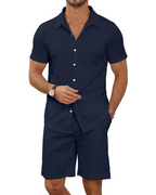 Rhys Men's Textured Shirt & Shorts Set – Short Sleeve Summer Co-Ord