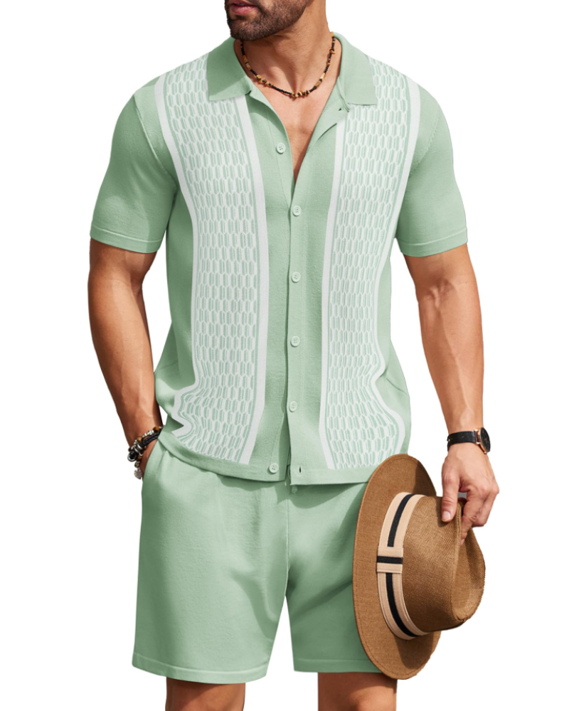 Finley Men's Knitted Polo & Shorts Set – Short Sleeve Contrast Summer Co-Ord