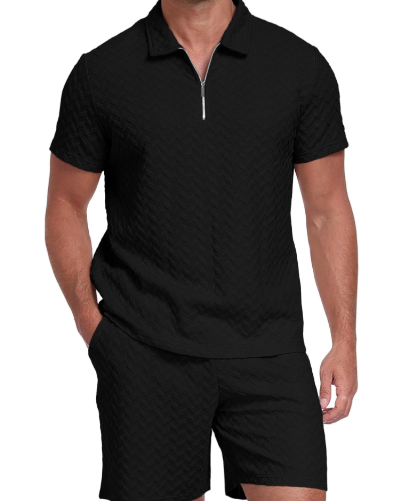 Hamish Men's Polo & Shorts Set – 1/4 Zip Knitted Summer Co-Ord