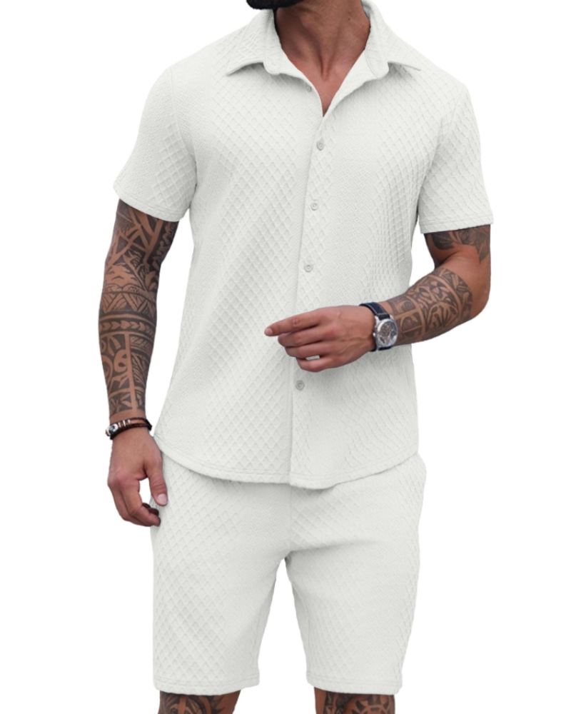 Dylan Men's Knit Shirt & Shorts Set – Textured Button-Up Summer Co-Ord