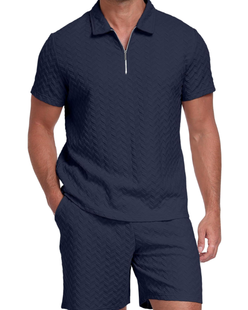 Hamish Men's Polo & Shorts Set – 1/4 Zip Knitted Summer Co-Ord