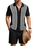 Euan Men's Knitted Shirt & Shorts Set – Textured Button Front Summer Co-Ord