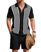 Euan Men's Knitted Shirt & Shorts Set – Textured Button Front Summer Co-Ord