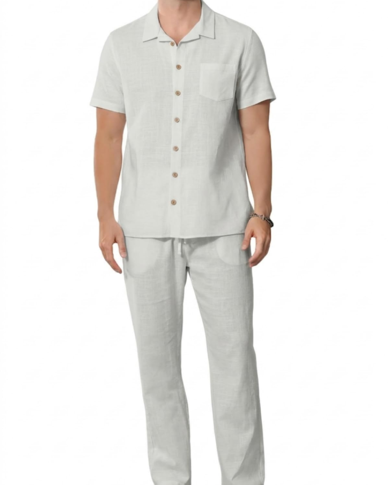 Caleb Men's Cotton Blend Shirt & Trousers Set – Casual Summer Co-Ord