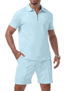 Spencer Men's Jacquard Polo & Shorts Set – Quarter Zip Casual Summer Co-Ord