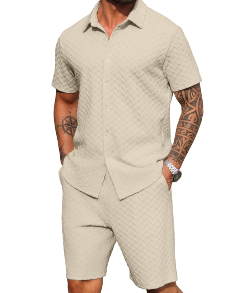 Dylan Men's Knit Shirt & Shorts Set – Textured Button-Up Summer Co-Ord