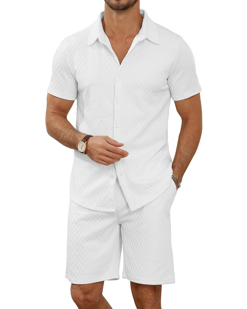 Rhys Men's Textured Shirt & Shorts Set – Short Sleeve Summer Co-Ord