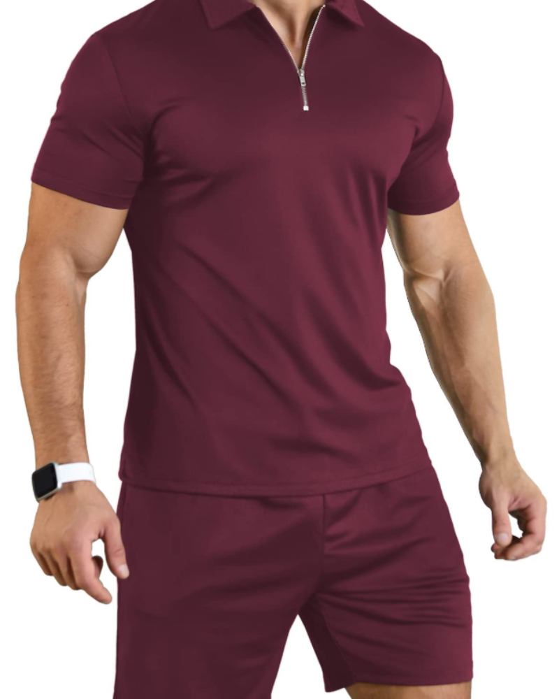 Callum Men's Polo & Shorts Set – Zip Neck Casual Sports Co-Ord