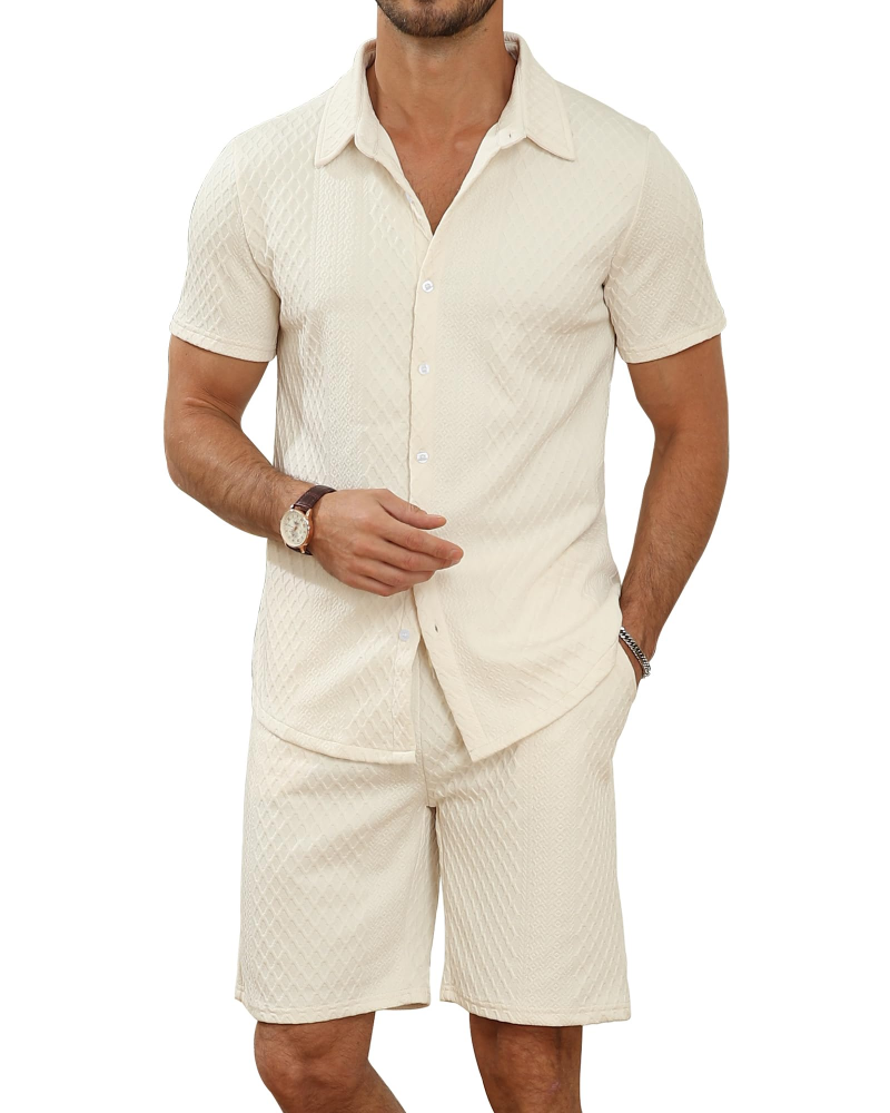 Rhys Men's Textured Shirt & Shorts Set – Short Sleeve Summer Co-Ord