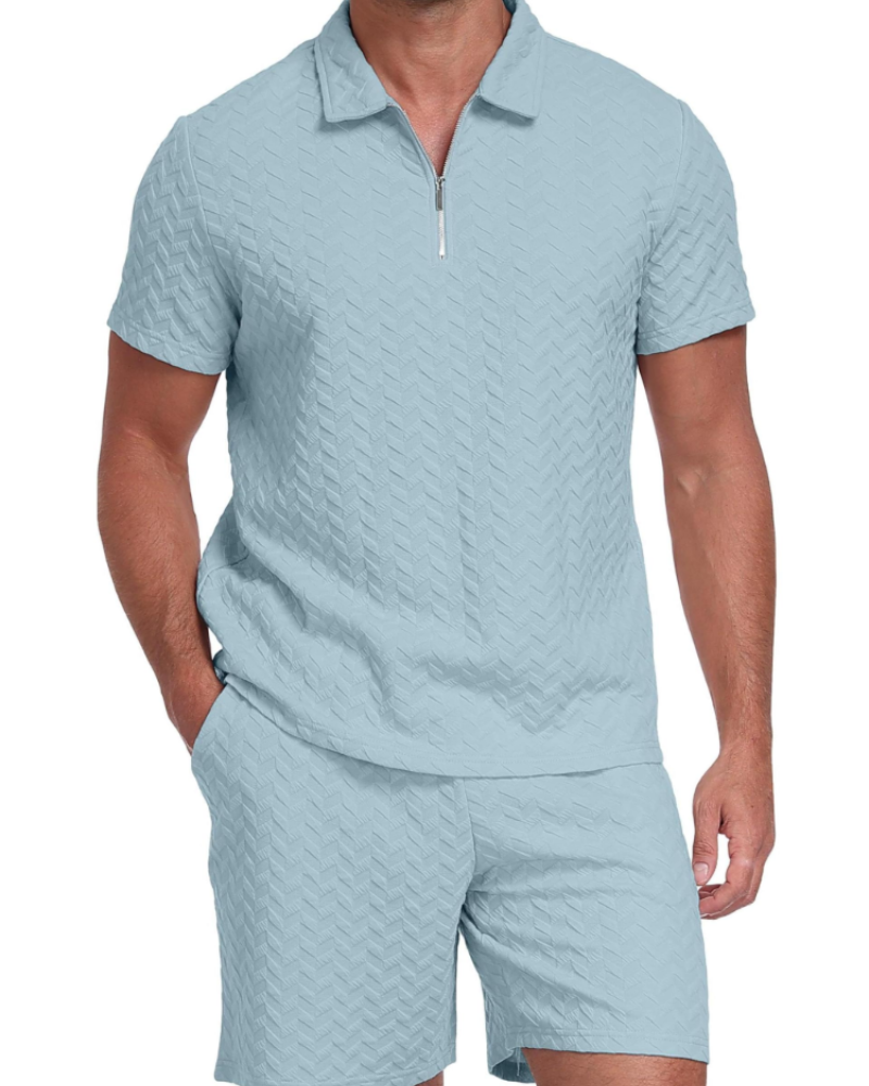 Hamish Men's Polo & Shorts Set – 1/4 Zip Knitted Summer Co-Ord