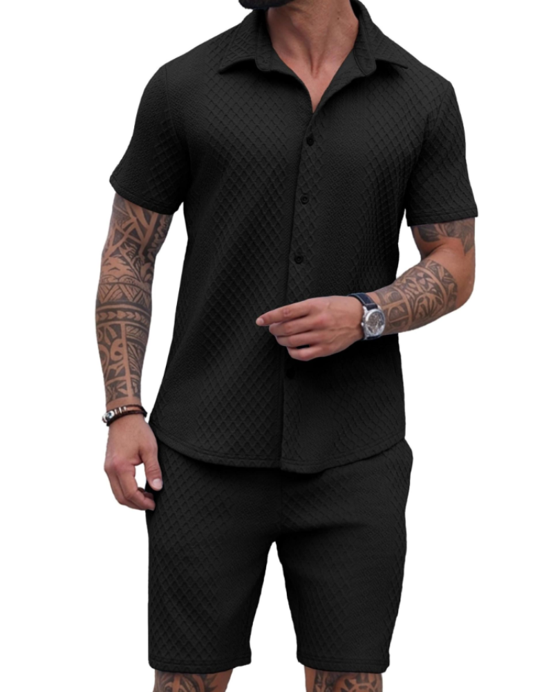 Dylan Men's Knit Shirt & Shorts Set – Textured Button-Up Summer Co-Ord