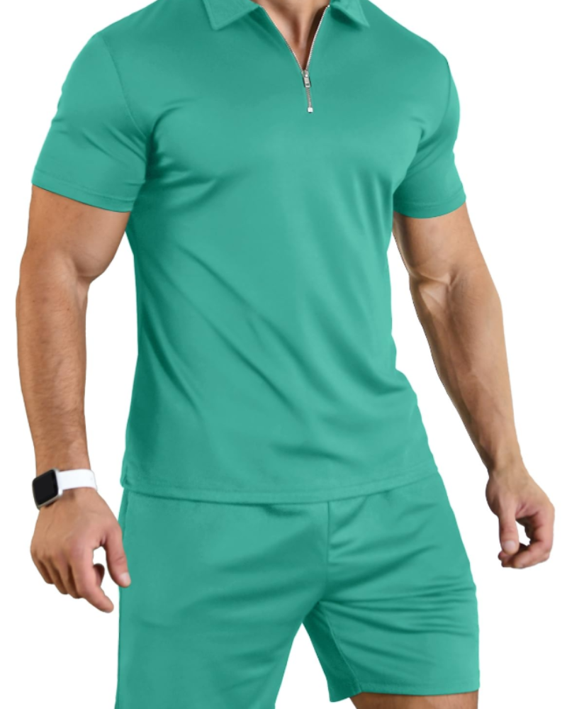 Callum Men's Polo & Shorts Set – Zip Neck Casual Sports Co-Ord