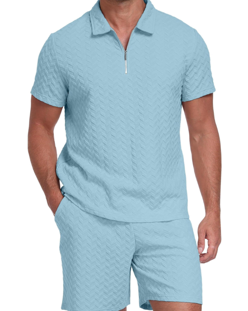 Hamish Men's Polo & Shorts Set – 1/4 Zip Knitted Summer Co-Ord