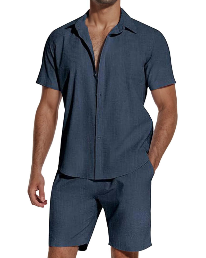 Elliot Men's Cotton Shirt & Shorts Set – Short Sleeve Casual Summer Co-Ord