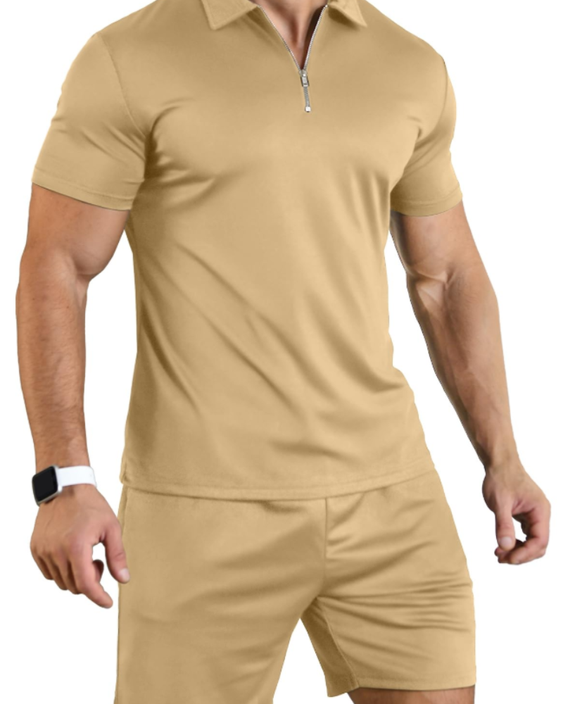 Callum Men's Polo & Shorts Set – Zip Neck Casual Sports Co-Ord